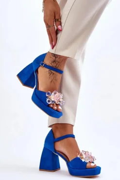 Boto Sandały Na Obcasie*Modne Sandały Z Kryształami Na Masywnym Obcasie Niebieskie Garrett