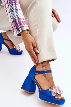 Boto Sandały Na Obcasie*Modne Sandały Z Kryształami Na Masywnym Obcasie Niebieskie Garrett