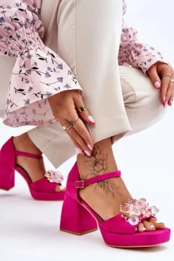 Boto Sandały Na Obcasie*Modne Sandały Z Kryształami Na Masywnym Obcasie Fuksja Garrett