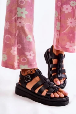 Boto Sandały Na Obcasie*Modne Sandały Z Paskami Czarne Malien