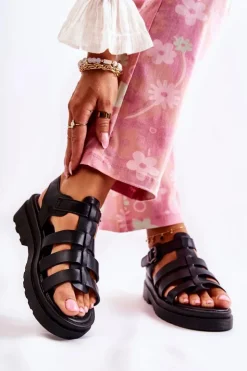 Boto Sandały Na Obcasie*Modne Sandały Z Paskami Czarne Malien