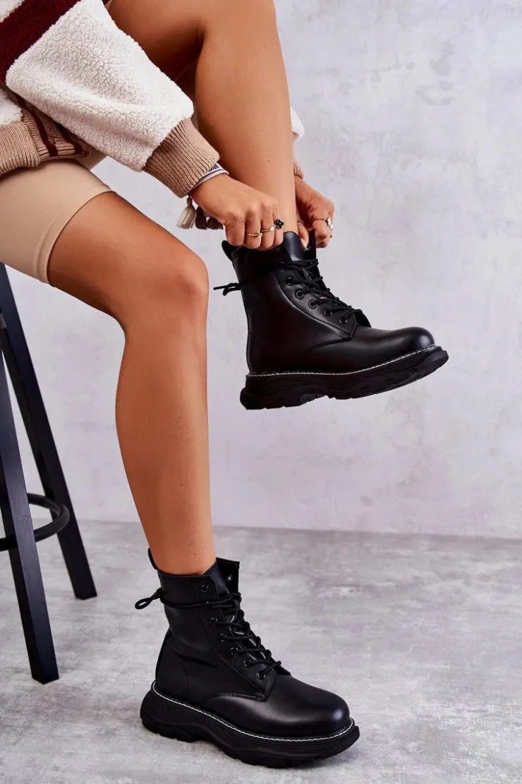 Best Boto Modne Skórzane Botki Glany Czarne Casso