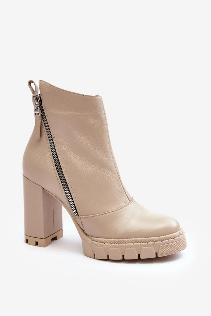 Laura Messi Botki Na Słupku|Botki Zimowe Damskie*Modne Skórzane Botki Na Obcasie 2509 Jasnobeżowe