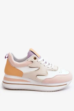 Boto Sneakersy Damskie*Modne Skórzane Buty Sportowe Biało-Beżowe Roen