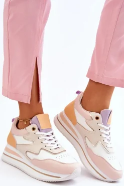 Boto Sneakersy Damskie*Modne Skórzane Buty Sportowe Biało-Beżowe Roen