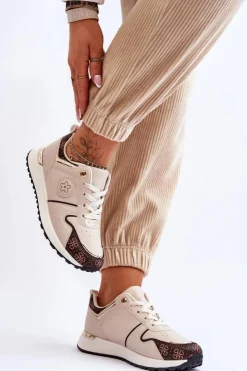 Damskie Boto Modne Skórzane Buty Sportowe Beżowo-Brązowe Rachel