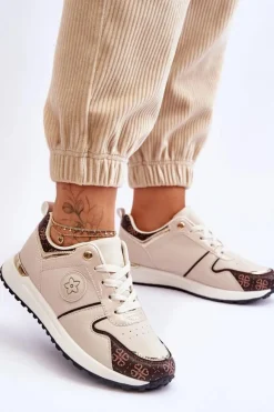 Damskie Boto Modne Skórzane Buty Sportowe Beżowo-Brązowe Rachel