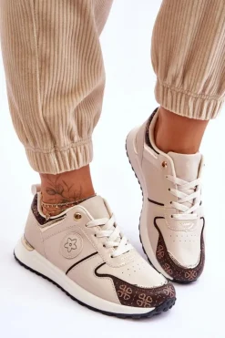 Damskie Boto Modne Skórzane Buty Sportowe Beżowo-Brązowe Rachel