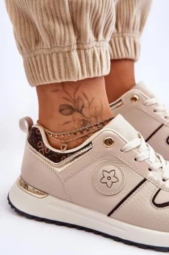 Damskie Boto Modne Skórzane Buty Sportowe Beżowo-Brązowe Rachel