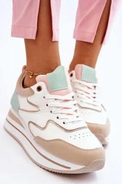 Damskie Boto Modne Skórzane Buty Sportowe Biało-Beżowe Roen