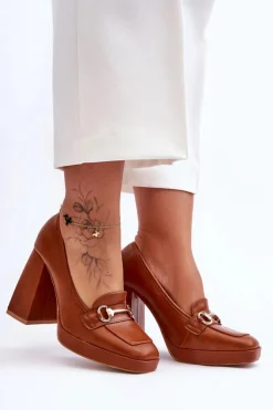 Outlet Boto Modne Skórzane Czółenka Camel Rouse