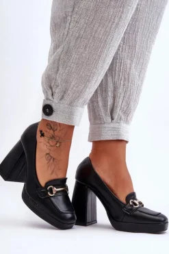 Boto Czółenka Na Platformie|Czółenka Na Słupku*Modne Skórzane Czółenka Czarne Rouse