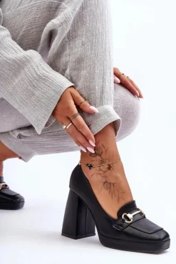 Boto Czółenka Na Platformie|Czółenka Na Słupku*Modne Skórzane Czółenka Czarne Rouse