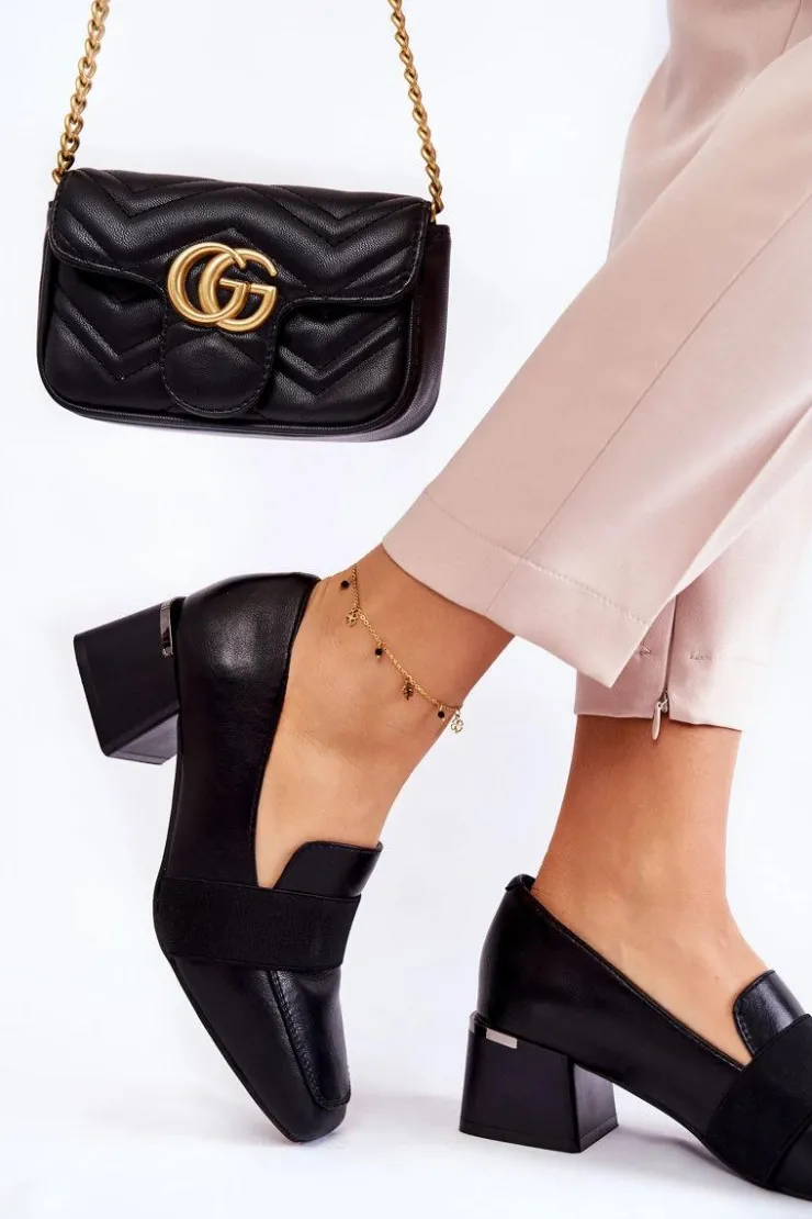 Boto Czółenka Na Słupku|Czółenka Klasyczne*Modne Skórzane Czółenka La.Fi 230033B-PU Czarne