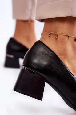 Boto Czółenka Na Słupku|Czółenka Klasyczne*Modne Skórzane Czółenka La.Fi 230033B-PU Czarne