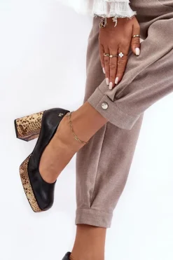 Laura Messi Czółenka Na Platformie|Czółenka Na Słupku*Modne Skórzane Czółenka 2599 Czarne Czarny