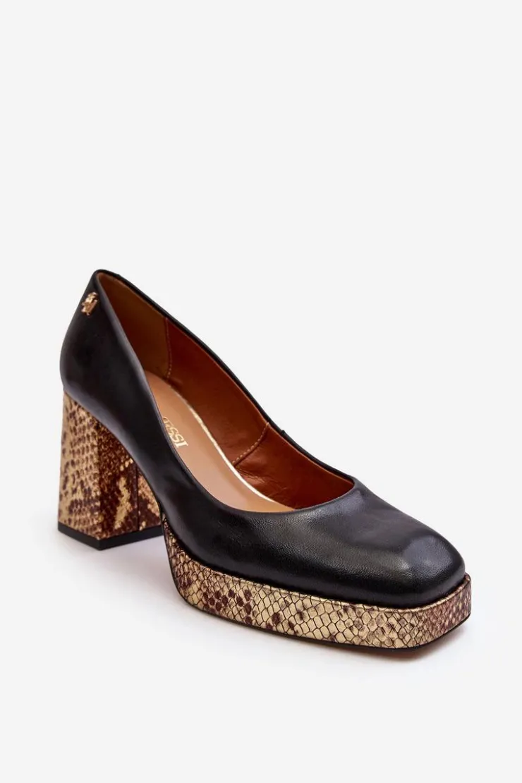 Laura Messi Czółenka Na Platformie|Czółenka Na Słupku*Modne Skórzane Czółenka 2599 Czarne Czarny