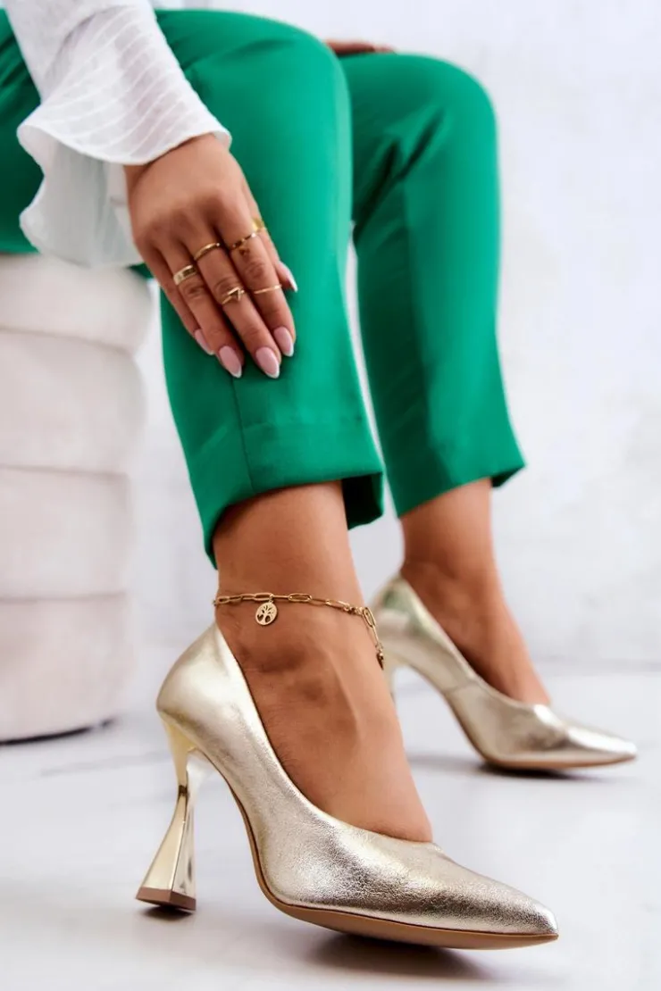 Boto Czółenka Klasyczne*Modne Skórzane Czółenka Lewski Shoes 3181 Złote