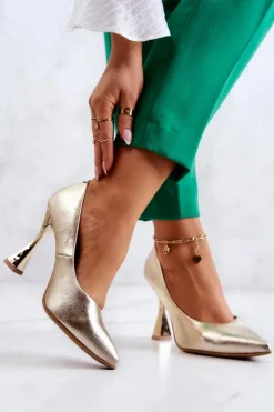 Boto Czółenka Klasyczne*Modne Skórzane Czółenka Lewski Shoes 3181 Złote