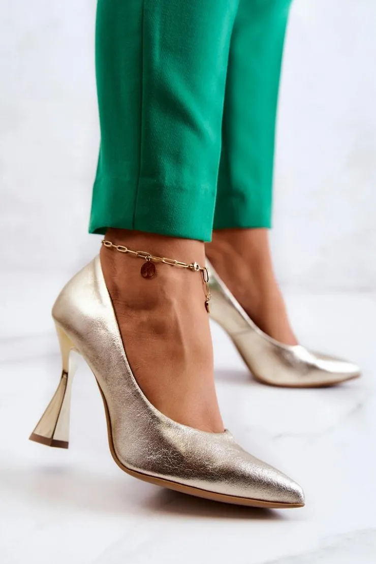 Boto Czółenka Klasyczne*Modne Skórzane Czółenka Lewski Shoes 3181 Złote