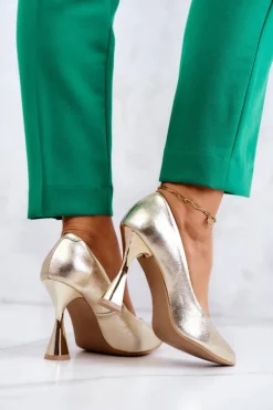 Boto Czółenka Klasyczne*Modne Skórzane Czółenka Lewski Shoes 3181 Złote