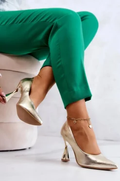 Boto Czółenka Klasyczne*Modne Skórzane Czółenka Lewski Shoes 3181 Złote