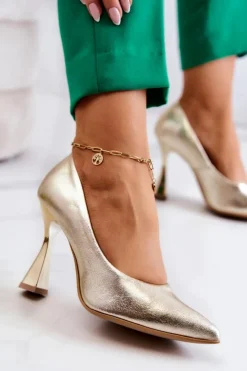 Boto Czółenka Klasyczne*Modne Skórzane Czółenka Lewski Shoes 3181 Złote