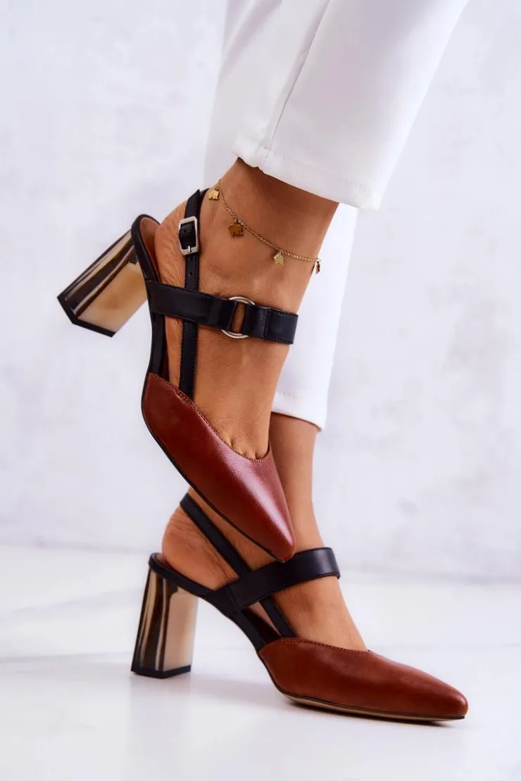 Damskie Maciejka Modne Skórzane Czółenka 05498-29 Brązowo-Czarne