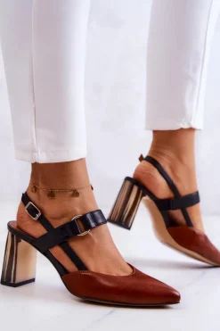 Damskie Maciejka Modne Skórzane Czółenka 05498-29 Brązowo-Czarne