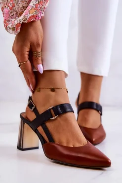 Damskie Maciejka Modne Skórzane Czółenka 05498-29 Brązowo-Czarne