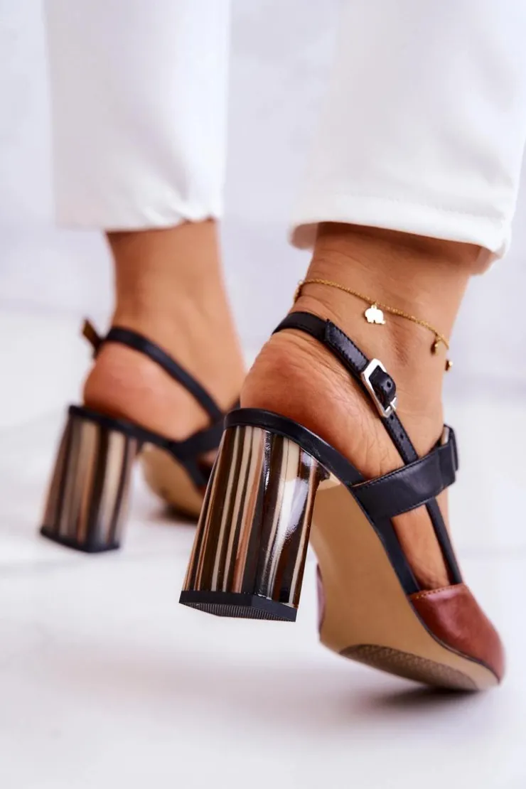 Damskie Maciejka Modne Skórzane Czółenka 05498-29 Brązowo-Czarne