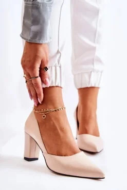 Damskie Boto Modne Skórzane Czółenka Na Słupku Beżowe Emotion