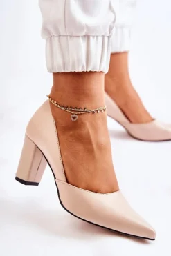 Damskie Boto Modne Skórzane Czółenka Na Słupku Beżowe Emotion