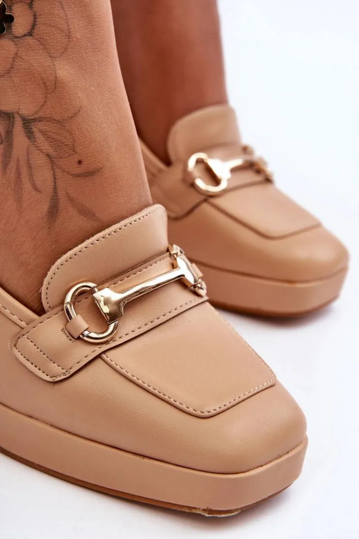 Hot Boto Modne Skórzane Czółenka Nude Rouse Beżowy