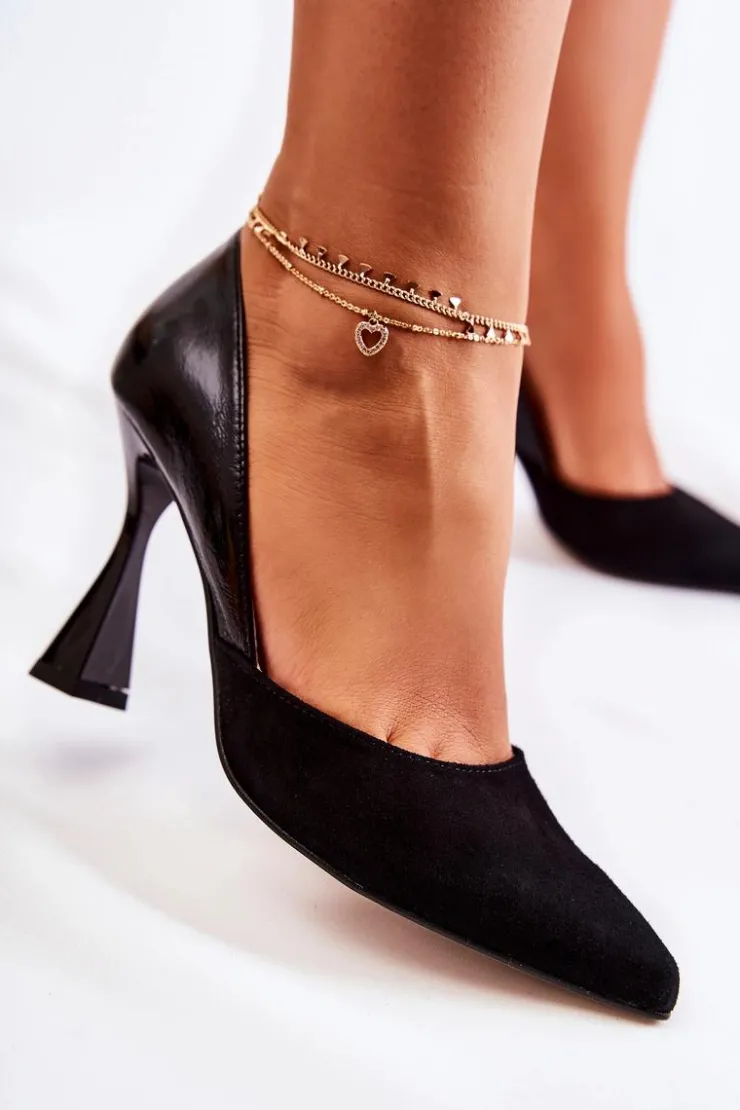 Boto Modne Skórzane Czółenka W Szpic Czarne Mailla