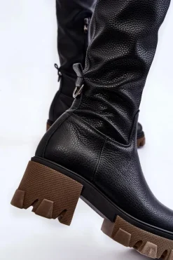 Hot Boto Modne Skórzane Damskie Kozaki Za Kolano Czarne Lemar Venise