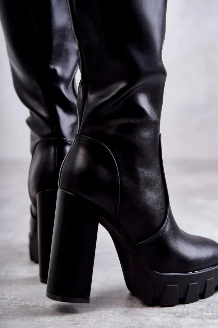 Discount Boto Modne Skórzane Kozaki Na Platformie Czarne Isabell