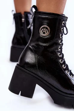 Damskie Boto Modne Skórzane Ocieplane Botki Na Obcasie Czarne Illusion