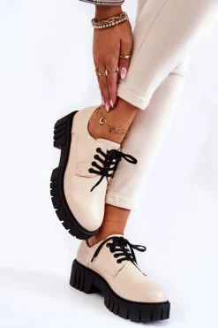 Boto Półbuty Lakierowane*Modne Skórzane Półbuty La.Fi 210013BE-PU Beżowe