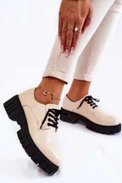 Boto Półbuty Lakierowane*Modne Skórzane Półbuty La.Fi 210013BE-PU Beżowe