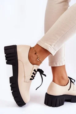 Boto Półbuty Lakierowane*Modne Skórzane Półbuty La.Fi 210013BE-PU Beżowe