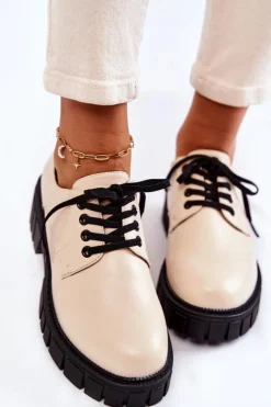 Boto Półbuty Lakierowane*Modne Skórzane Półbuty La.Fi 210013BE-PU Beżowe