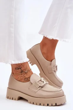 Damskie Boto Modne Skórzane Półbuty Loafery Beżowe Lemar Rayhan