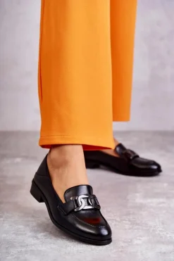 Outlet Buty damskie Vinceza Modne Skórzane Półbuty Loafery Czarne Trine