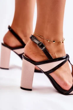 Damskie Boto Modne Skórzane Sandałki Na Słupku Beżowe Passion