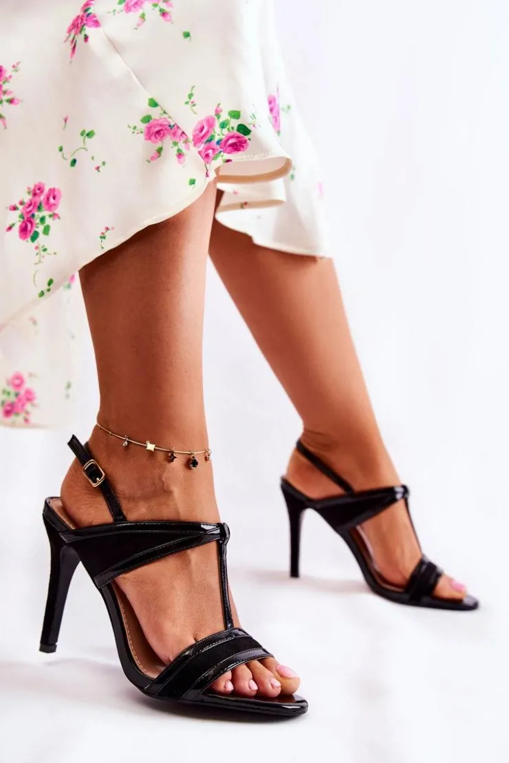 Outlet Boto Modne Skórzane Sandałki Na Szpilce Czarne Havanna