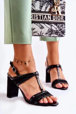 Boto Sandały Na Obcasie*Modne Skórzane Sandałki Na Słupku Czarne Passion