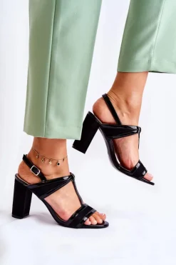Boto Sandały Na Obcasie*Modne Skórzane Sandałki Na Słupku Czarne Passion