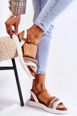 Sale Maciejka Modne Skórzane Sandały Damskie 05561-11 Białe