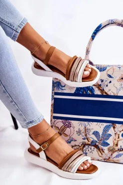 Sale Maciejka Modne Skórzane Sandały Damskie 05561-11 Białe